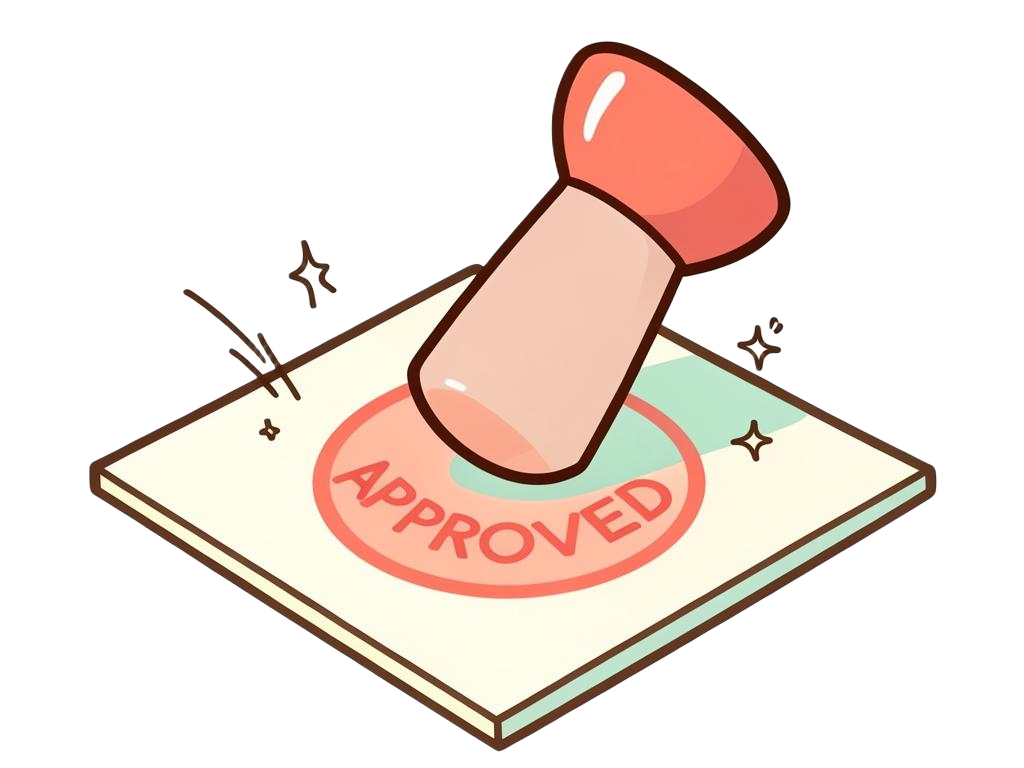A cartoon approval stamp pressing APPROVED onto a campaign sheet